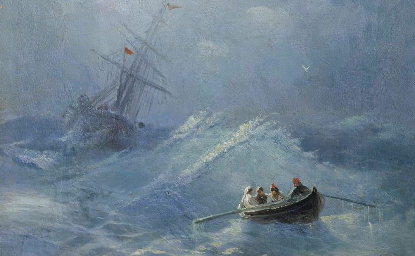 The Shipwreck in a stormy sea Ivan Aivazovsky Original Title: Крушение корабля в бушующем море Style: Romanticism Genre: marina